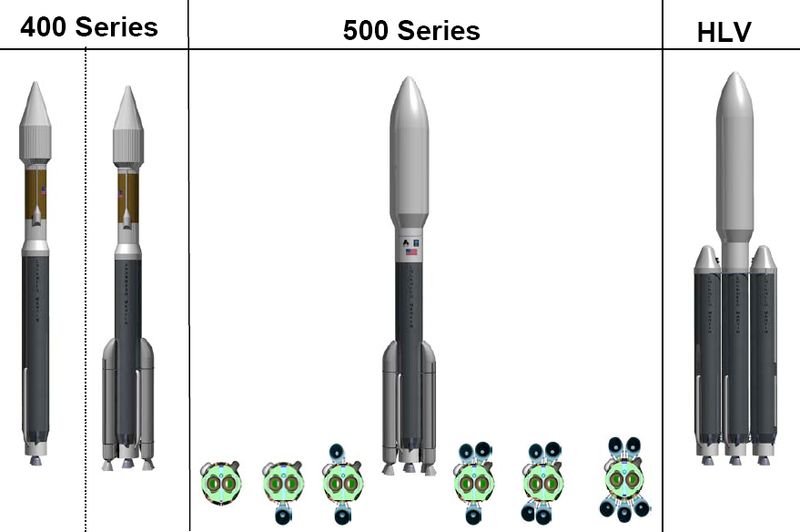 Az Atlas rakétacsalád: a rakománytól függ az utolsó fokozat mérete és a segédrakéták száma