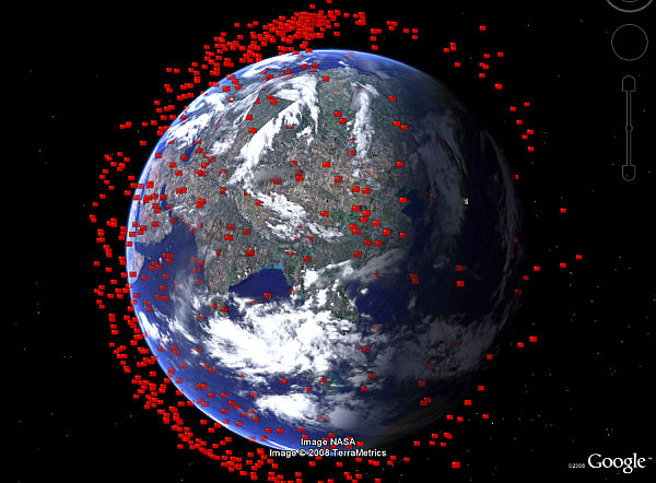 A kínai műholdszemét a Google Earth megjelenítésében