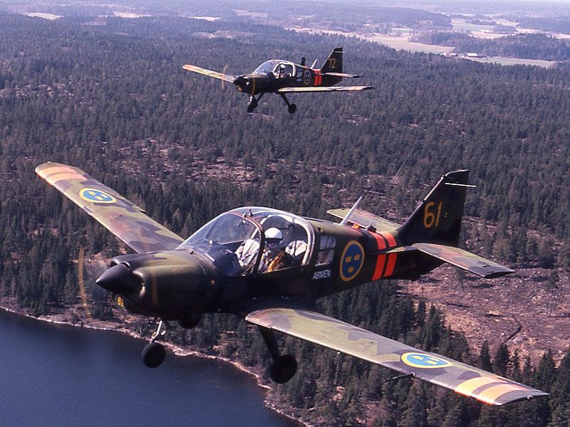 A Scottish Aviation Bulldog két példánya még a svéd légierő kiképzőgépeként, a nyolcvanas években