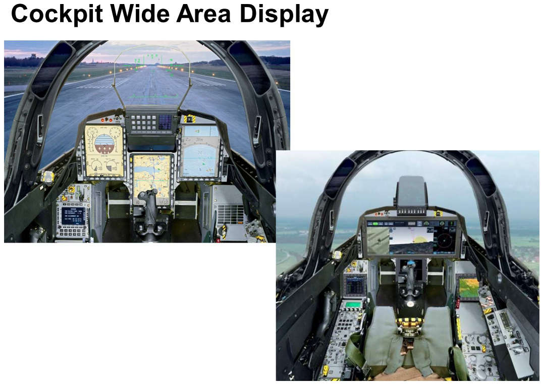 A JAS-39 E/D és E/F pilótafülkéje. A képre kattintva galéria nyílik (fotók: a szerző felvételei; SAAB-prospektus)