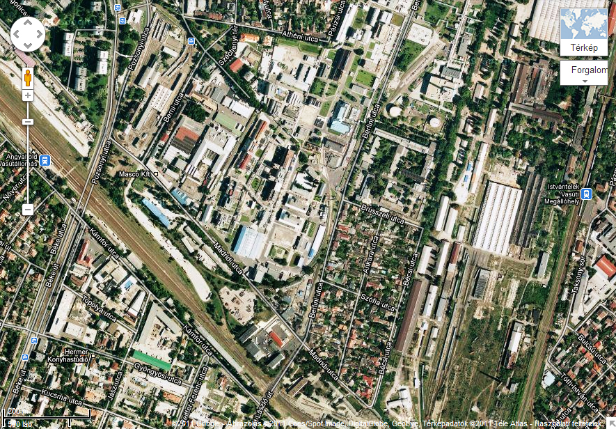 Az Angyalföld állomáshoz kapcsolódó iparvágányok<br>(forrás: Google Earth)<br><br>A képre kattintva fotógalériánk nyílik meg