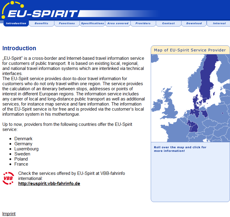 Az EU-Spirit kezdőoldalán a térképen a megfelelő szolgáltató területére kattintva juthatunk el a tényleges keresőfelülethez