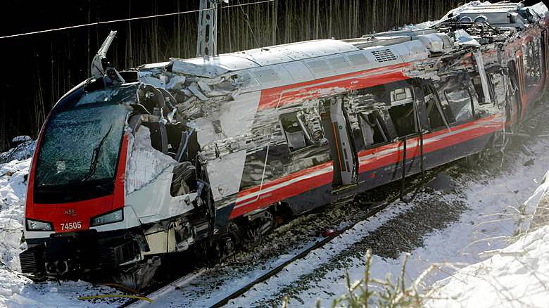 A vadonatúj szerelvény a balesetet követően<br>A képre kattintva fotógaléria nyílik<br>(forrás: Aftenposten)