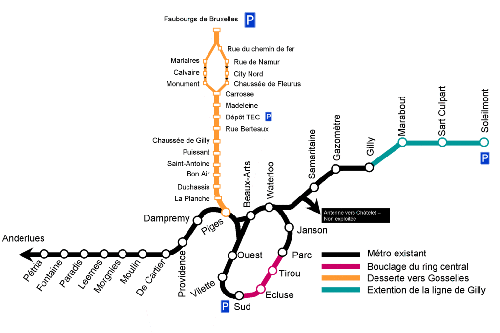 A metró térképe. A fekete a régi, február 27-én nyílt meg a bíbor és türkiz szakasz, az okkert jövőre ígérik<br />(forrás: wikipedia)