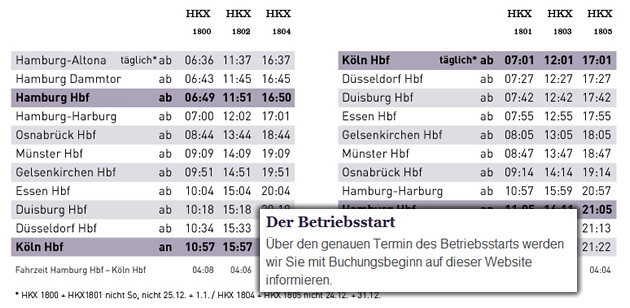 A vonatok leendő menetrendje már igen, azonban az indulás dátuma még nem olvasható a HKX honlapján