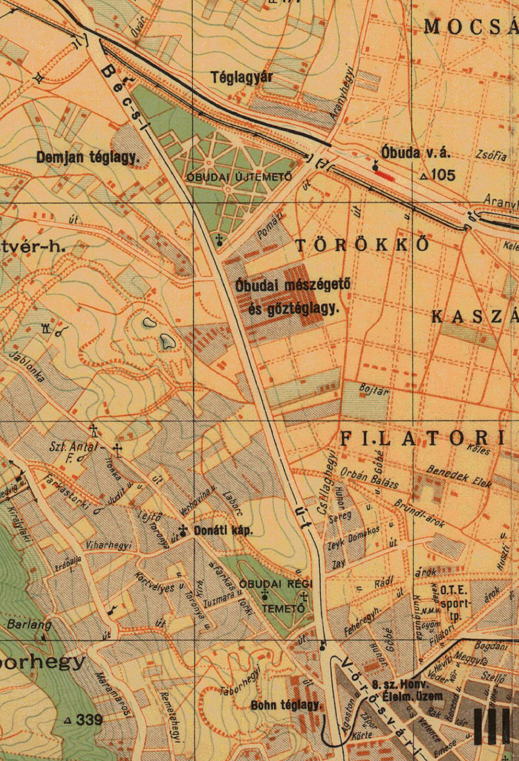 Az óbudai trolibusz útvonala egy 1943-as térképen