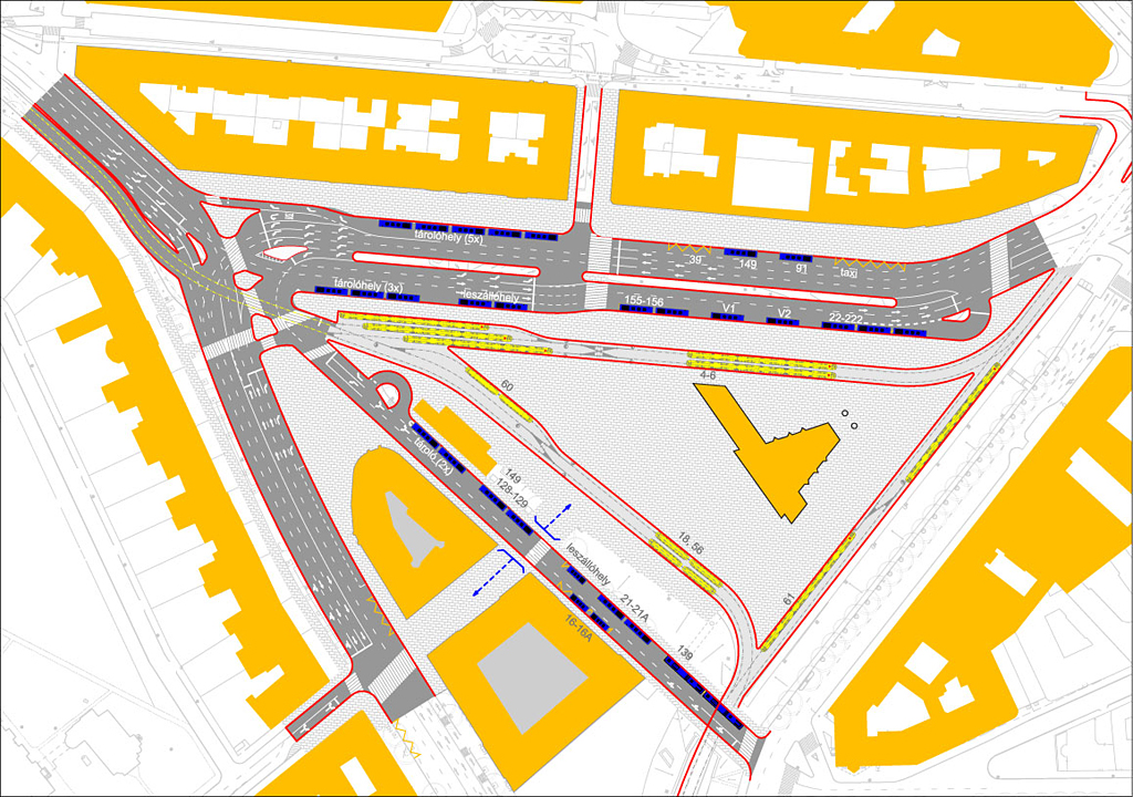 A Főmterv Zrt. által készített ajánlás a tér közlekedési hálózatának kialakítására<br>A képre kattintva fotógaléria nyílik