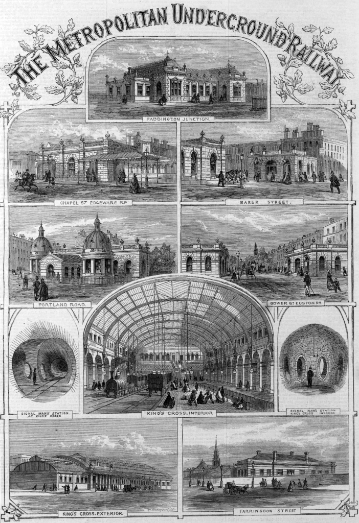 Az Illustrated London News 1862 decemberi számában megjelent rajzok a vonal állomásairól<br/>(forrás: wikipedia)