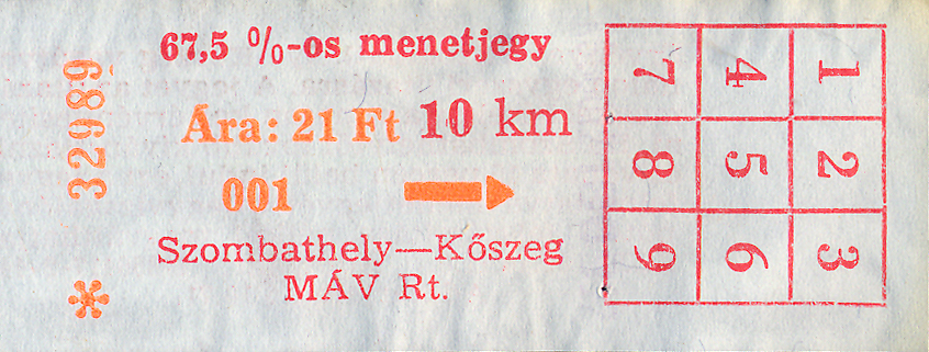 Kalauz nélküli közlekedés anno: a Szombathely–Kőszeg vonalra érvényes menetjegy<br>(forrás: a szerző gyűjteménye)