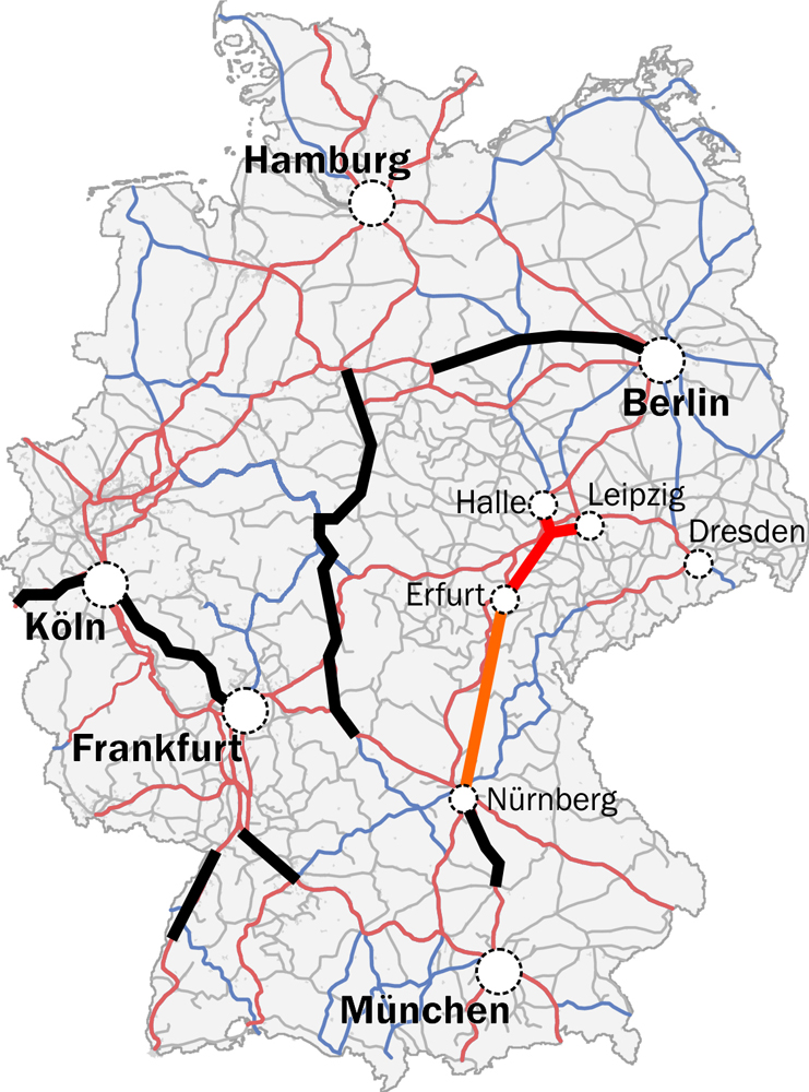Így vezet majd a DB új nagysebességű vonala<br>(forrás: Wikipédia)