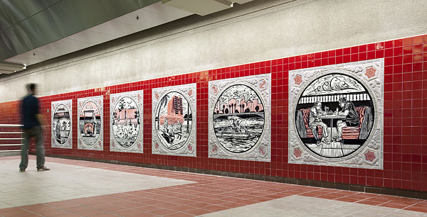 A Los Angeles-i metrótársaság saját büdzséjéből támogatja a szó szerint underground művészetet. A MacArthur Park megálló egy részletén Sonia Romero helyi művész egyik munkája látható (forrás: www.metro.net)