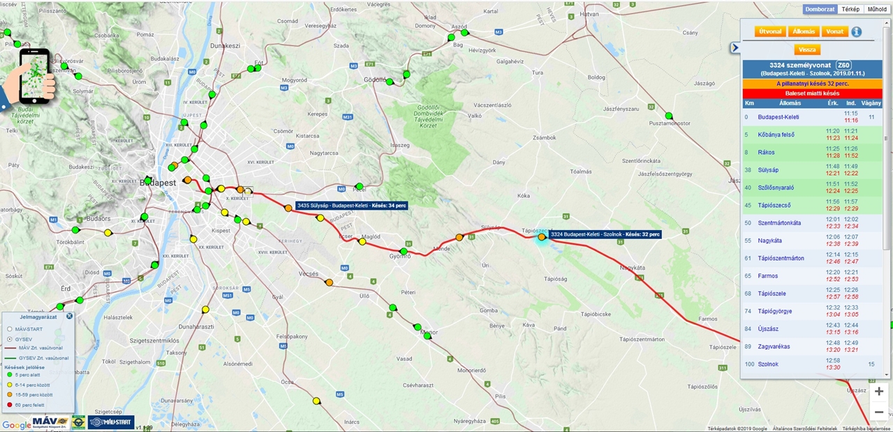 A baleset miatt húsz-negyven perces késéssekkel közlekednek a vonatok a Budapest–Szolnok vasútvonalon
