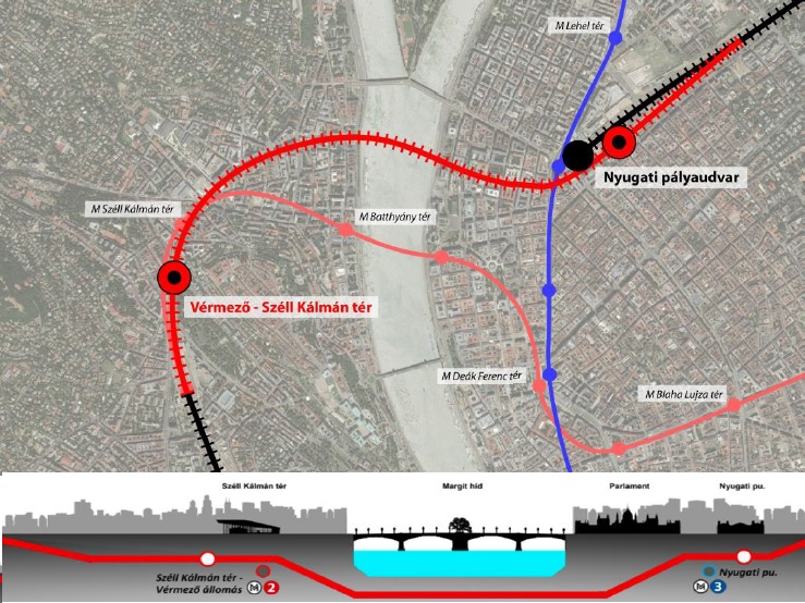 Az összekötő alagút tervezett nyomvonala