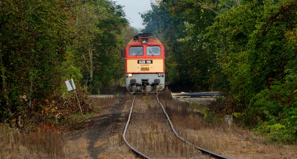 A MOFA iparvágányon araszol a vonat a mohácsi állomás felé