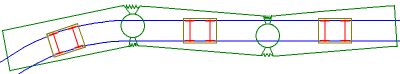 GT6N-ek ívbeállása. Jól látható, hogy az egyenesben levő kocsirész is kitér, miközben a forgóváz egyenesen halad<br>Forrás: Wikipedia