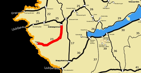A Zalaegerszeg–Rédics vonalat alkalmassá lehetne tenni arra, hogy a zalalövői irány mellett egy másik útvonalon is összekapcsolódhasson a szlovén és a magyar vasúthálózat (térkép forrása: Wikipedia)