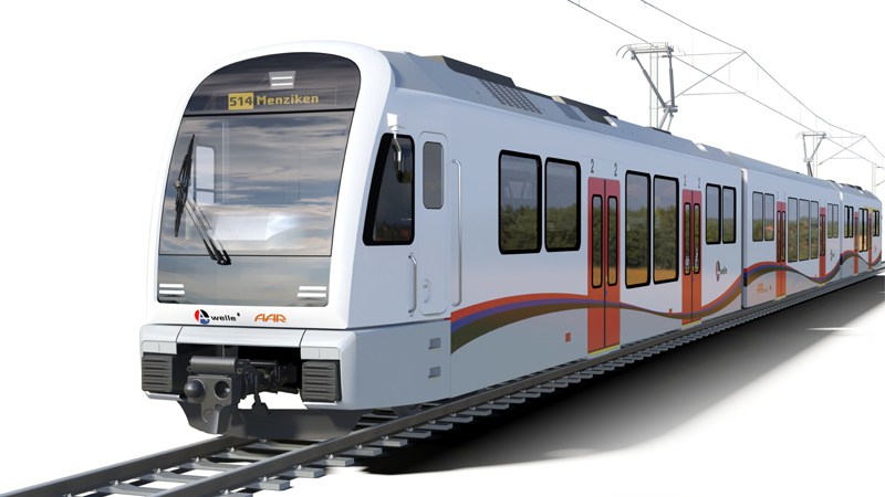 A svájci Wynental- und Suhrentalbahn (WSB) öt keskeny nyomtávú villamos motorvonatot vásárol a hazai Stadlertől. A háromrészes járművek 2019 decemberében állnak forgalomba (látványterv: Stadler Rail)
