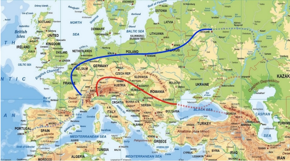 Az északi és déli irányú Európai Selyemúttal segítenék elő Európa koronavírus utáni újraéledését (grafika: Rail Freight)