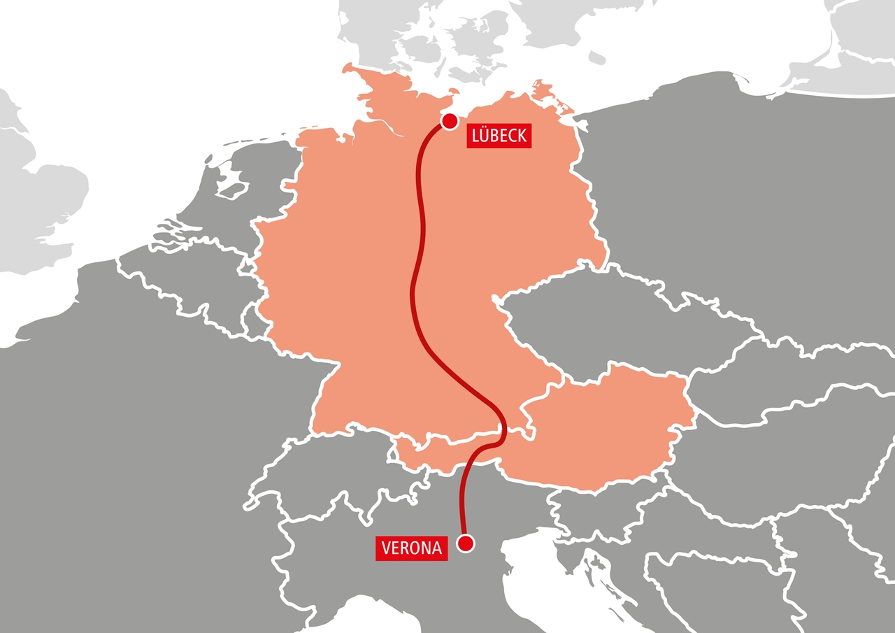 Verona és Lübeck között is elindult a Rail Cargo Group közvetlen TransFER-szolgáltatása (kép forrása: ÖBB RCG)