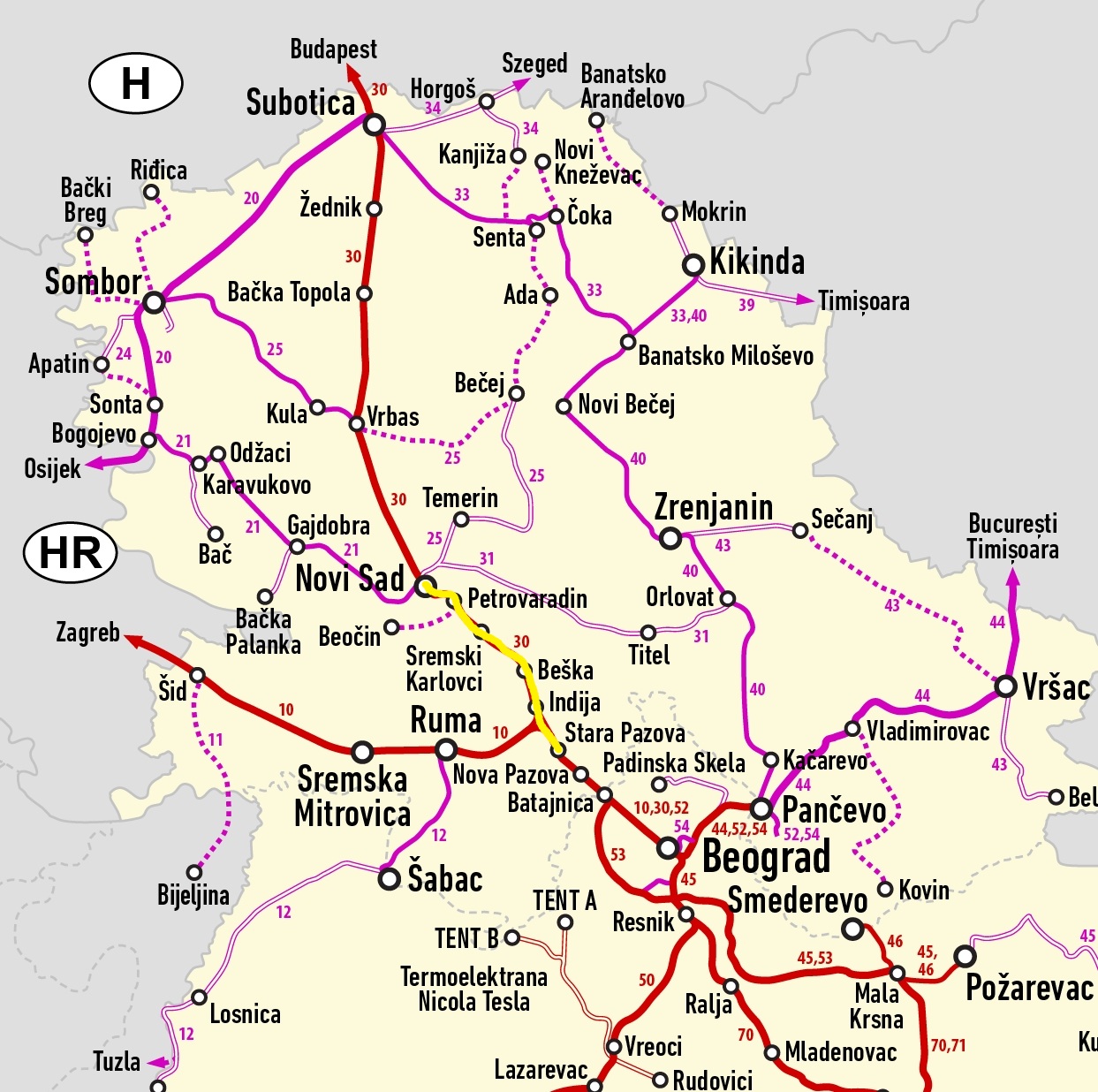 Az Újvidék (Novi Sad) és Ópázova (Stara Pazova) közötti negyven kilométeres (sárgával jelölt) szakaszt építheti át az orosz RZD International