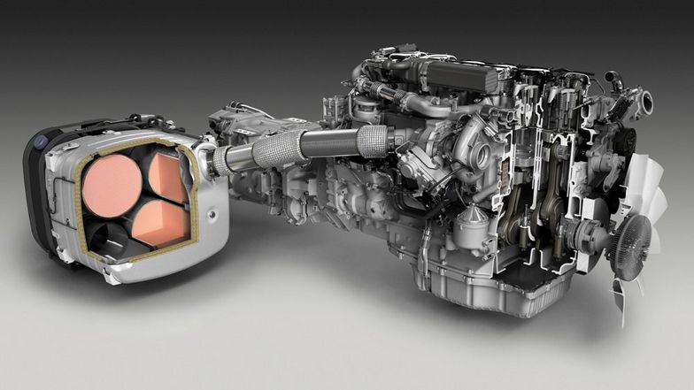 A Scania integrált kipufogója az Euro VI-os motoron <br /> (fotó: Scania)