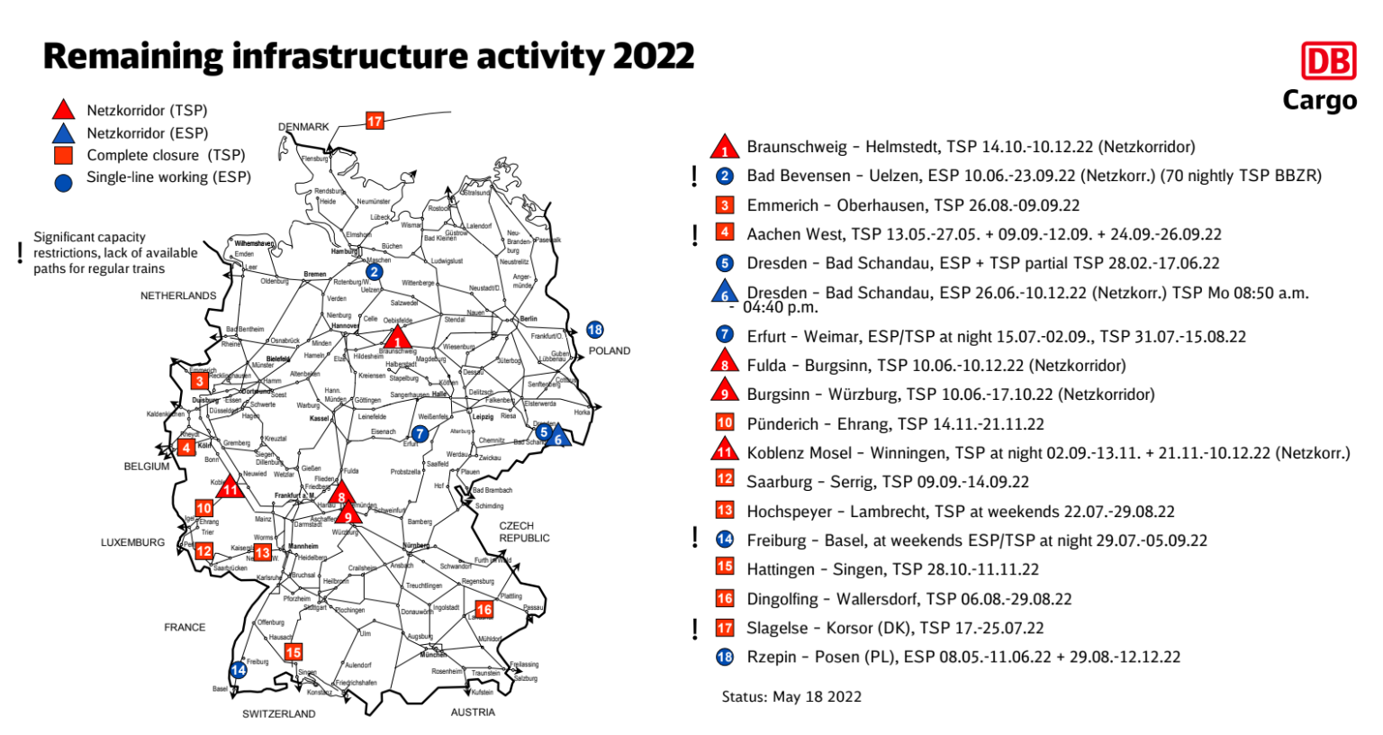 Az idei évre tervezett rekonstrukciós munkálatok a német vasúthálózaton (képek forrása: railfreight.com)