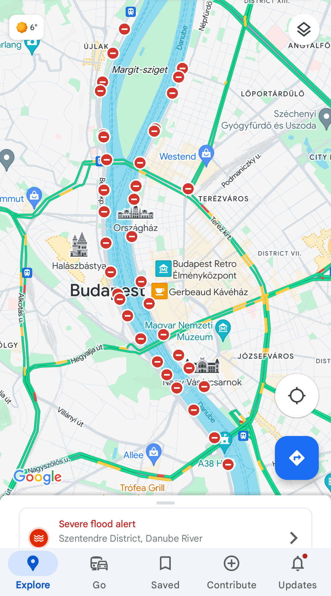 Szerda reggeli lezárások a Google Maps térképén