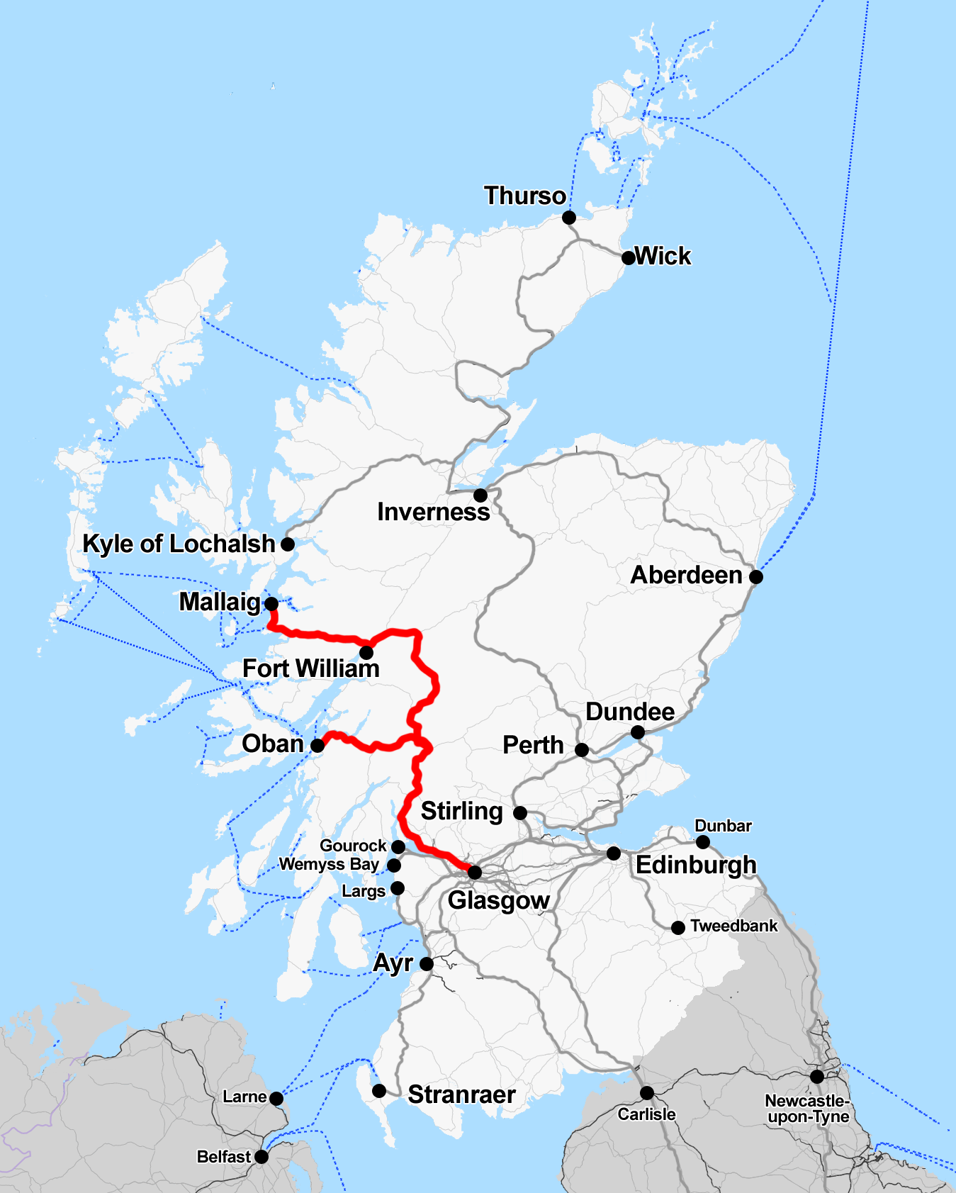 A Skócia nyugati részén kanyargó West Highland vonal (kép forrása: Wikipedia)