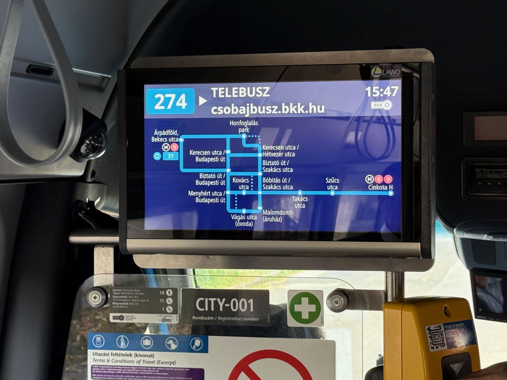 A Csobajbusz belső kijelzője