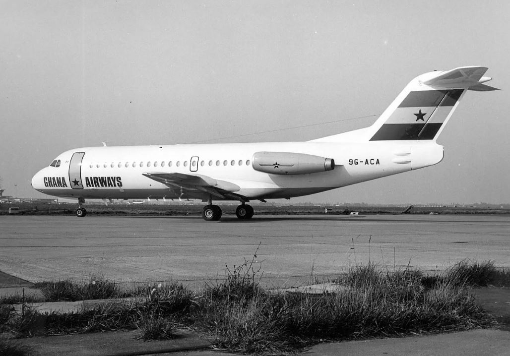 A Ghana Airways 9G-ACA oldalszámú F28-2000-ese (fotó: https://www.fokker-history.com)