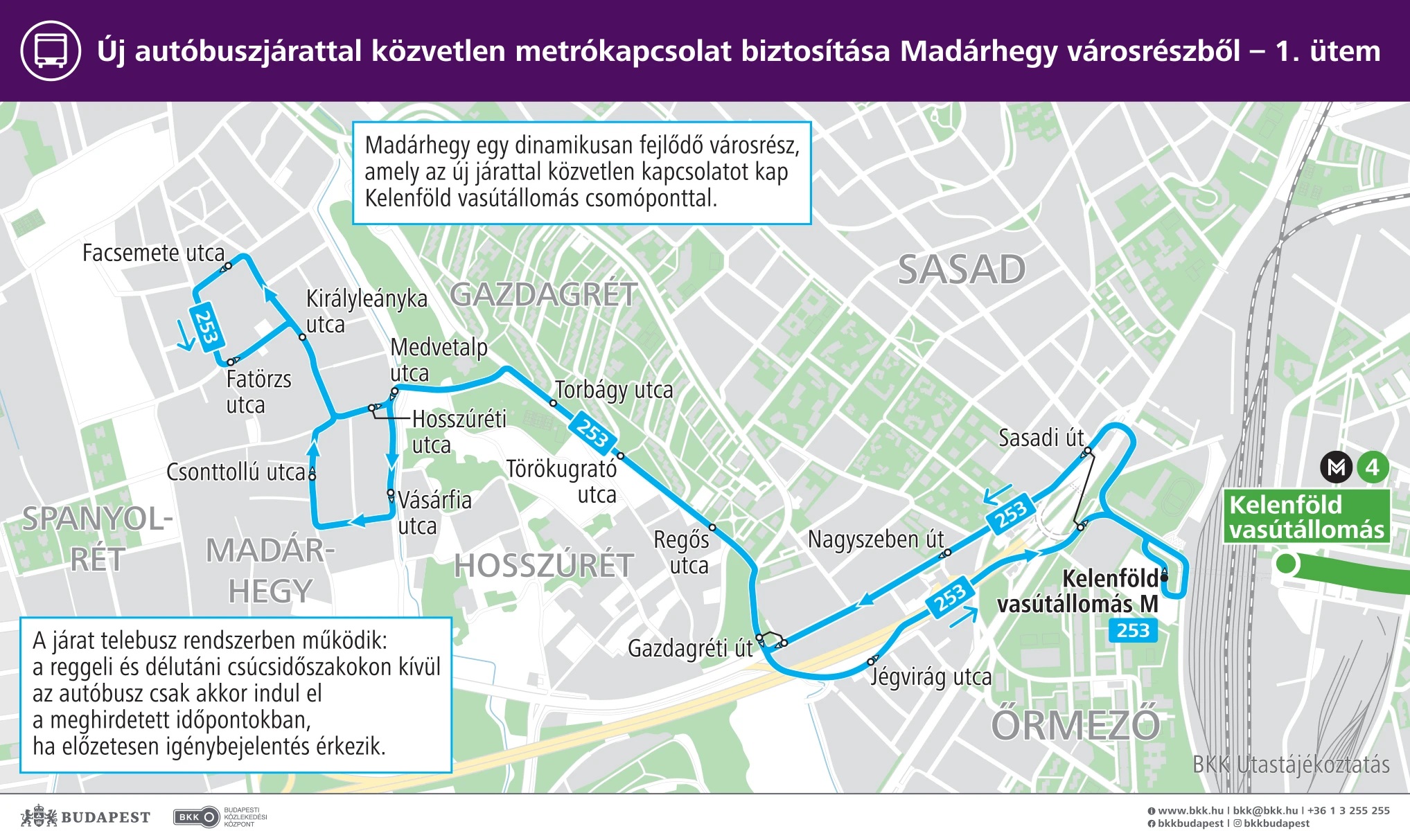 Az új 253-as buszjárat útvonala (kép forrása: BKK)
