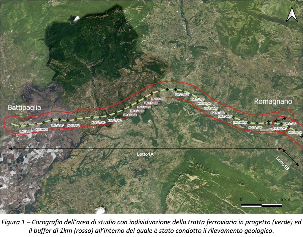 A Battipaglia–Romagnano szakasz geológiai térképe (kép forrása: dp.avsalernoreggiocalabria.it)