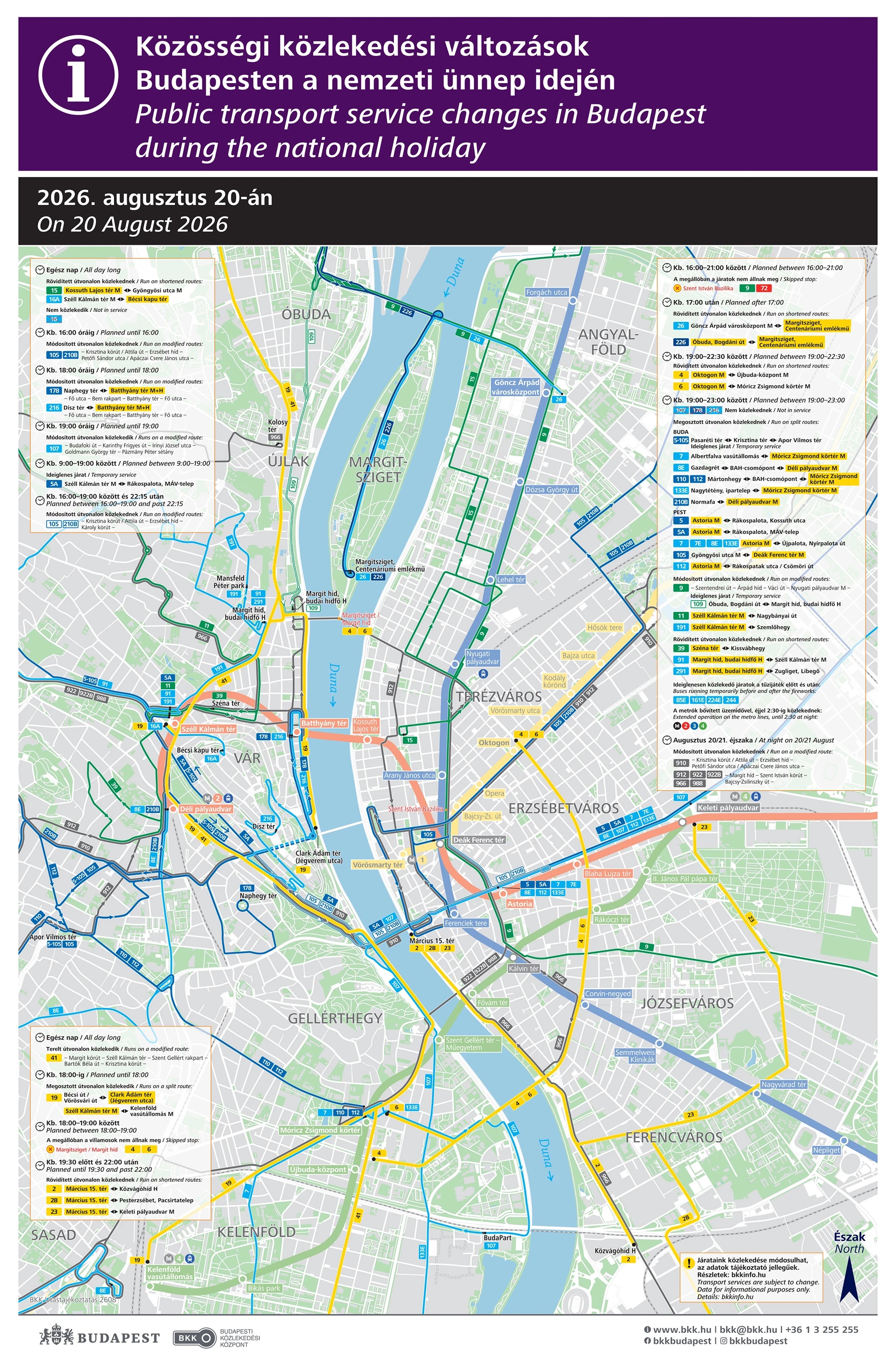 A közösségi közlekedés forgalmi korlátozásai augusztus 20-án, Budapesten (képek forrása: BKK)