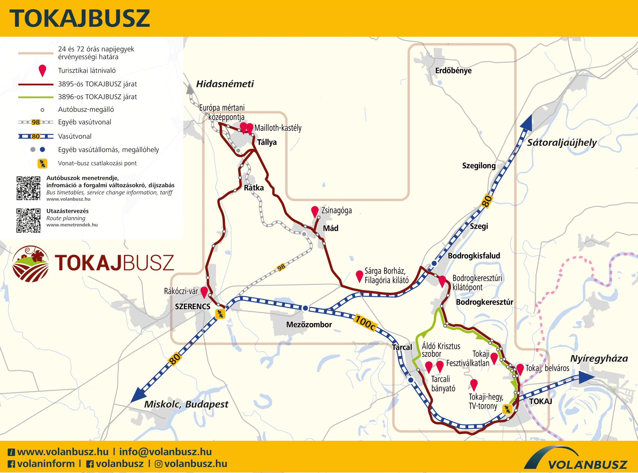 A Tokajbusz-járatokkal a borvidék több települése könnyen elérhető (térkép forrása: Volánbusz)