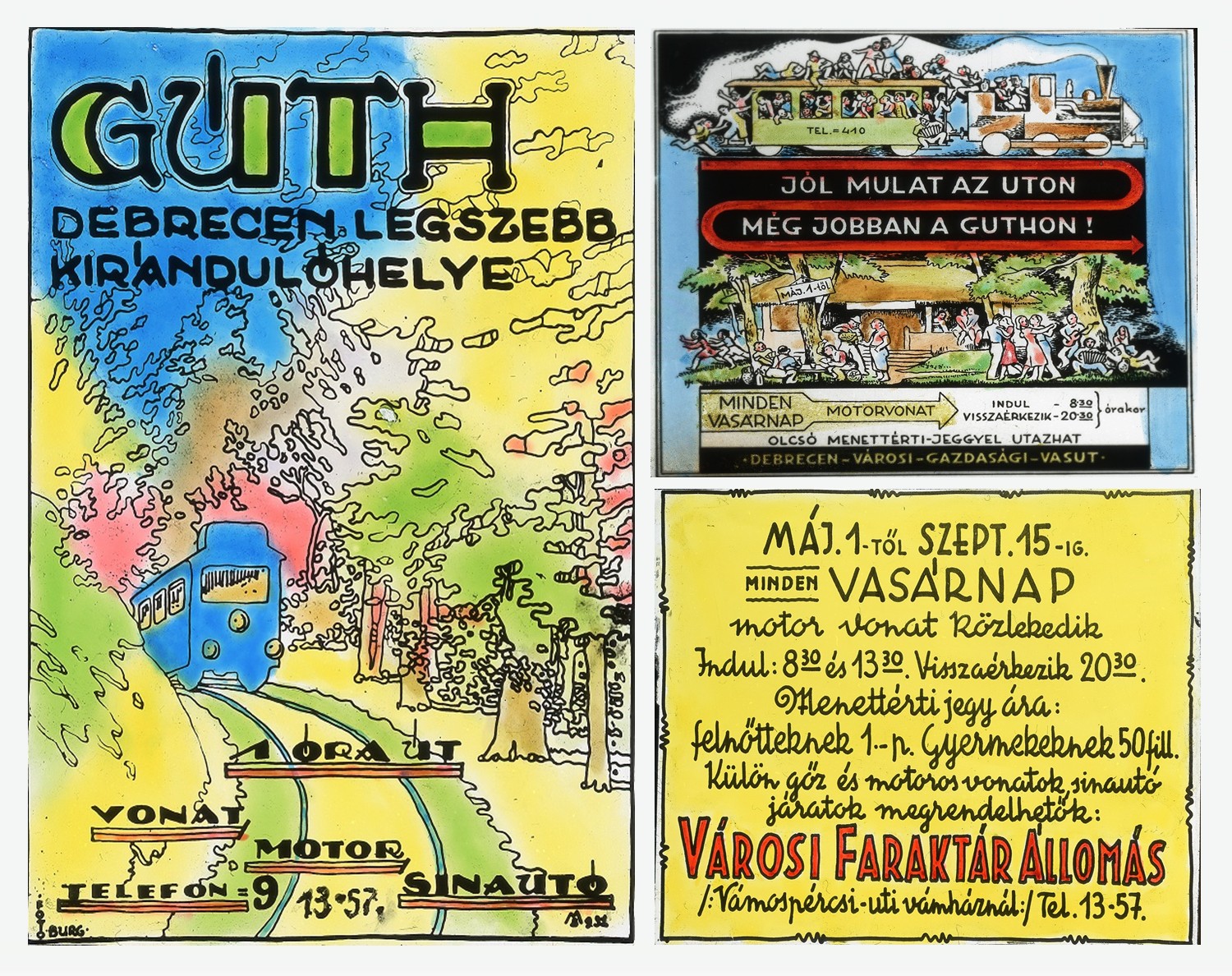 A Debrecen-Guthi Vasúti Vállalat korabeli képeslapja (képek forrása: Zsuzsi Erdei Vasút)