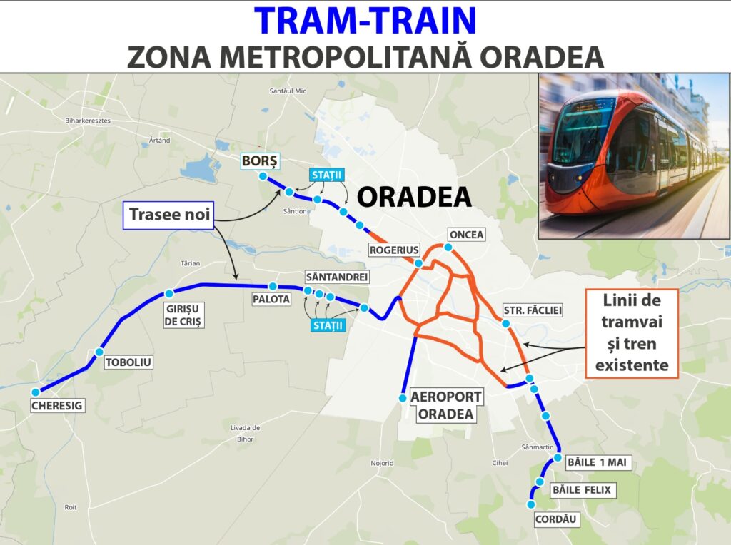 A nagyváradi vasútvillamos négy irányban ágazik majd ki a város villamoshálózatából (kép forrása: Railway Gazette)