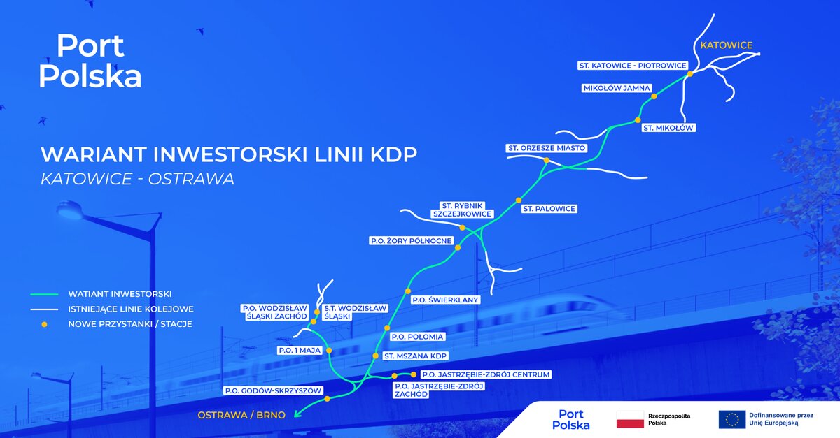  A világoskék vonalzat jelzi az új KDP-t, a fehérek pedig a meglévő vasútvonalakat (fotó és illusztráció: PKP)