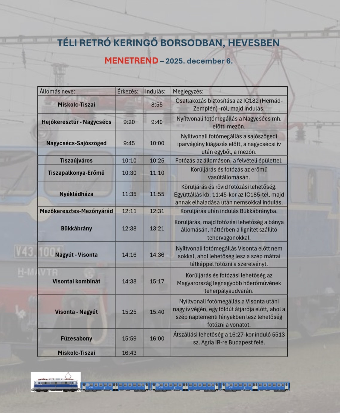 A tervezett menetrend