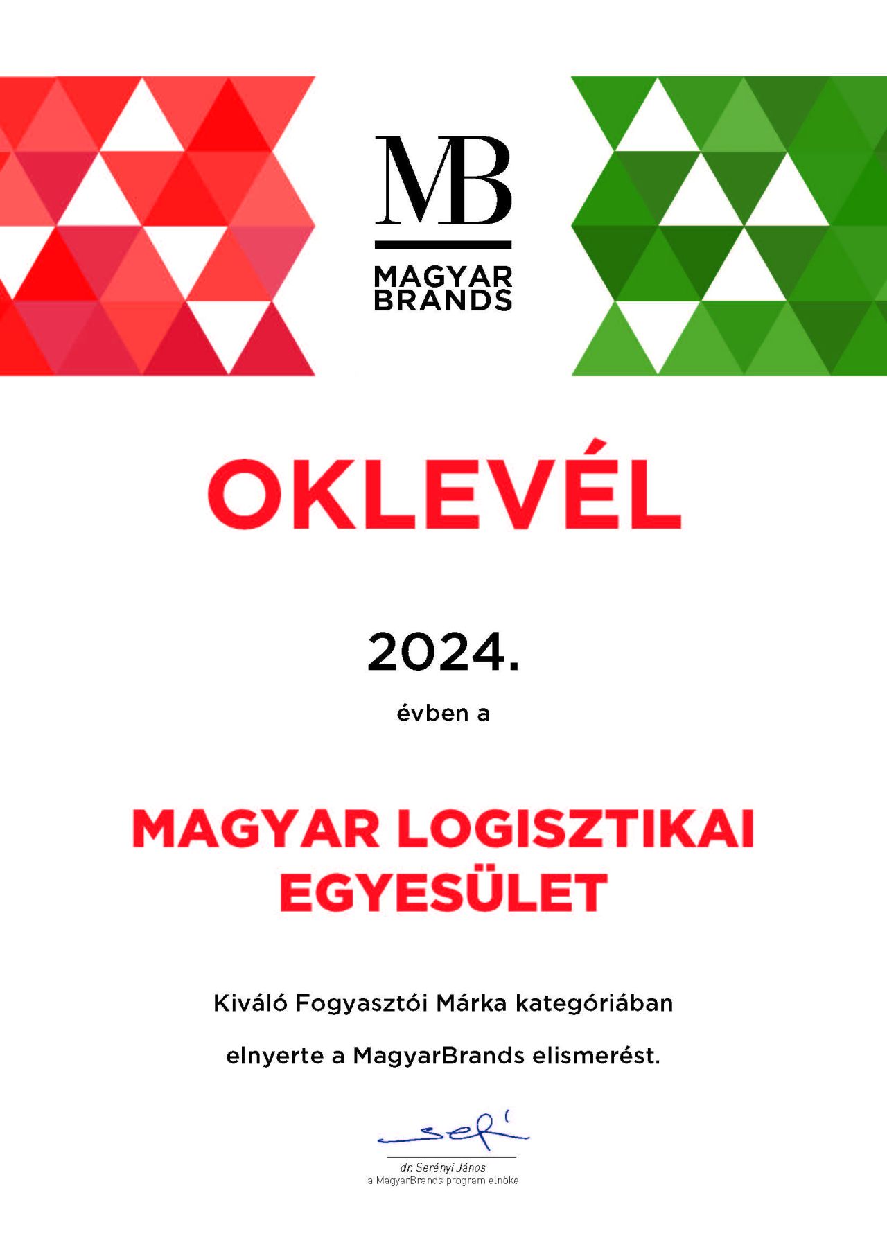 MagyarBrands díjat nyert el a Magyar Logisztikai Egyesület (kép forrása: MLE)