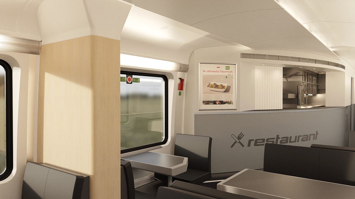 A bisztrórész sem marad ki a korszerűsítésből (képek forrása: ÖBB)