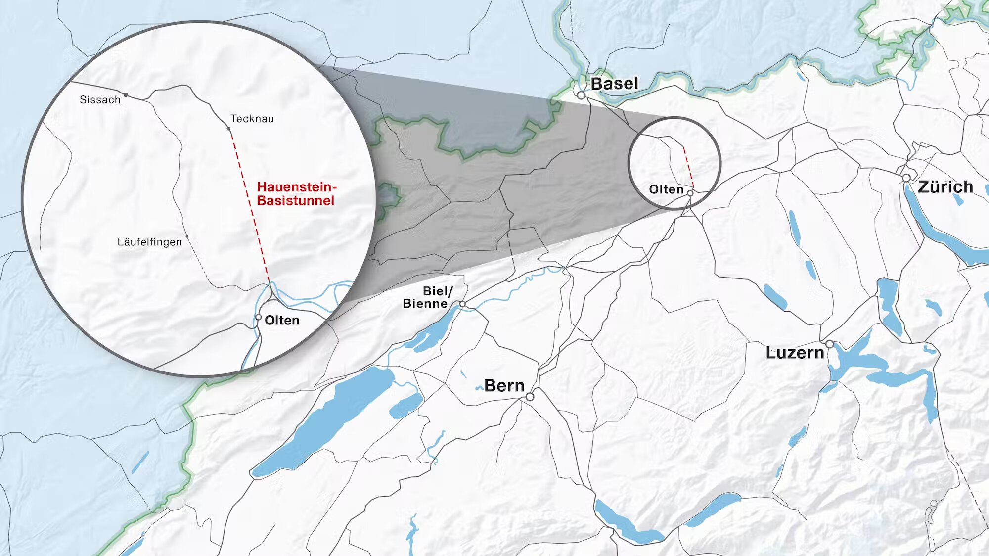 A Hauenstein-bázisalagút elhelyezkedése (kép forrása: Rail Tech)