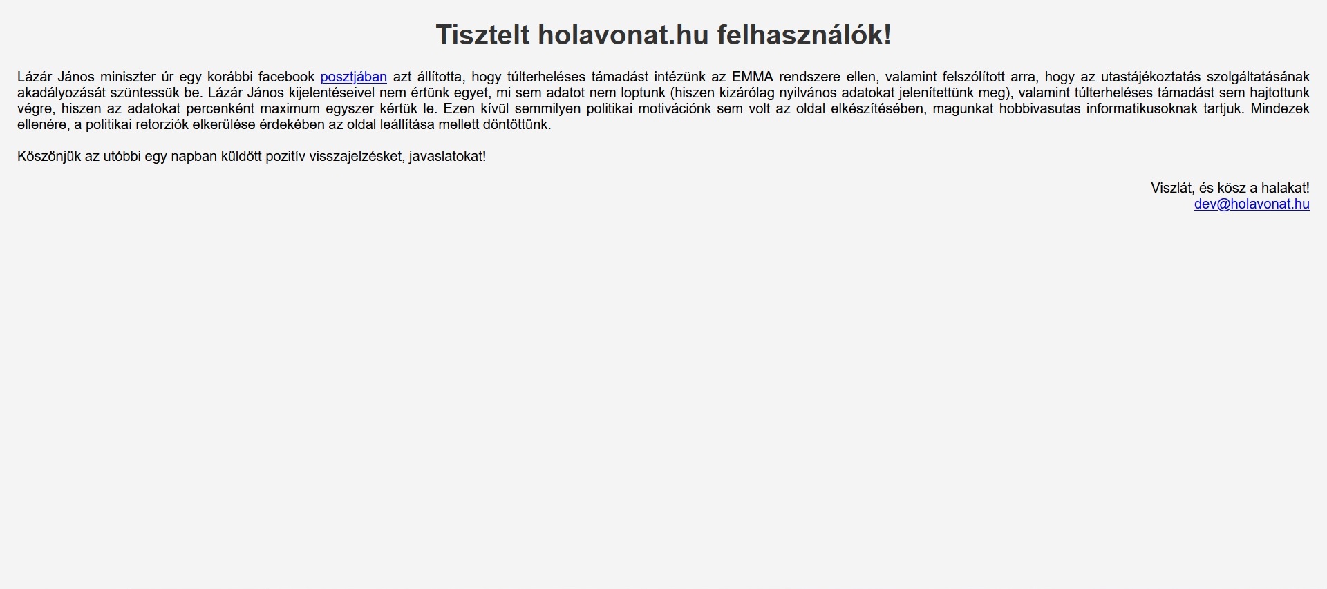 Keddre viszont már csak egy tájékoztató üzenet fogad...