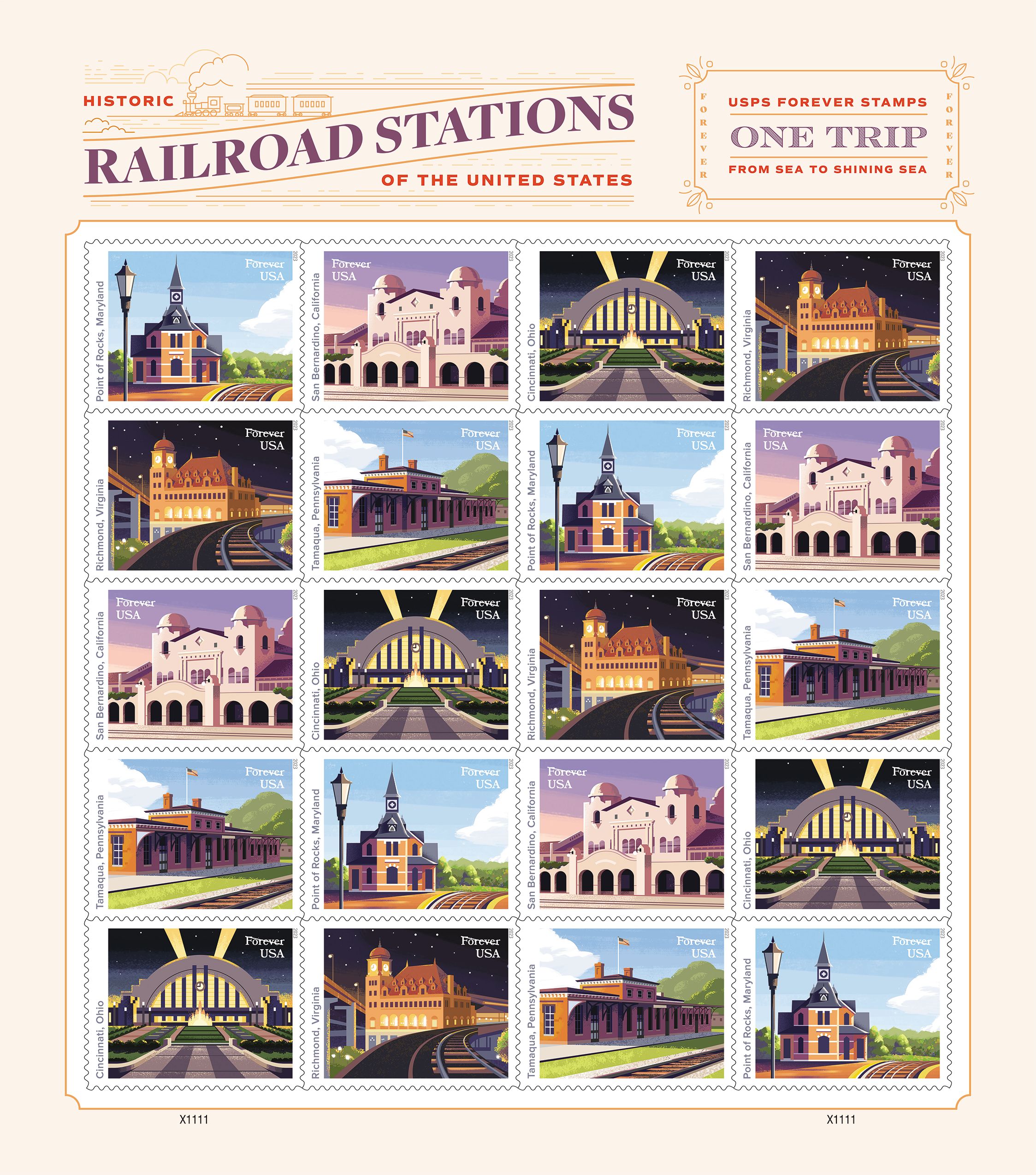 Az amerikai posta emlékbélyeg-sorozattal emlékezik meg a vasúti utazás romantikájáról (képek forrása: US Postal Service)