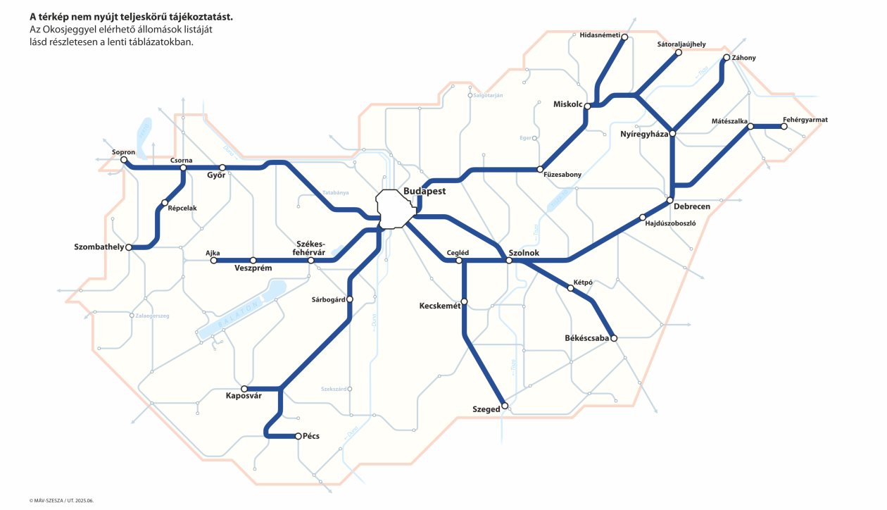 Az Okosjegy által nyújtott kedvezményt számos intercity-viszonylaton ki lehetett használni eddig (térkép forrása: MÁV-csoport)