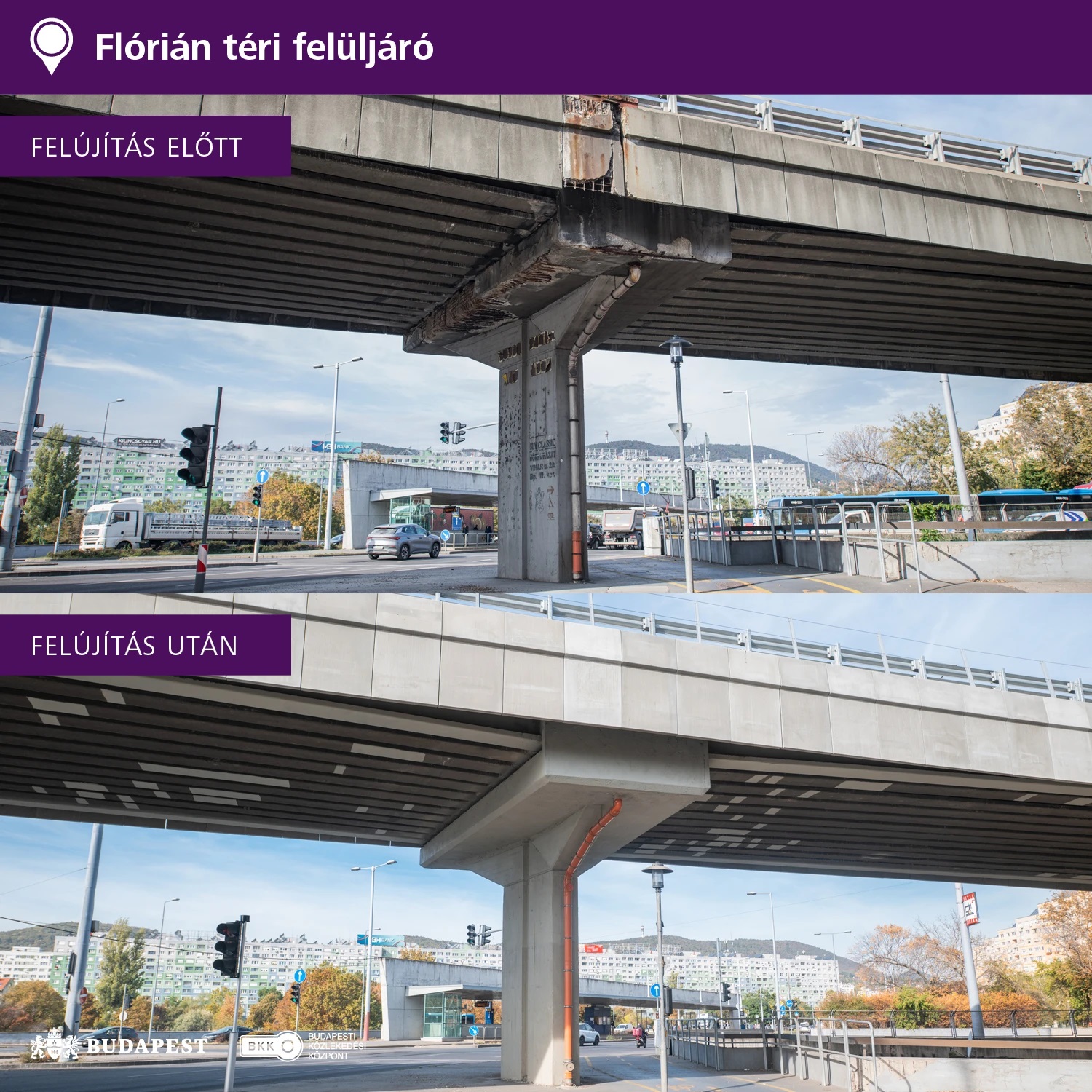 A felüljárók állapota a felújítás előtt és után