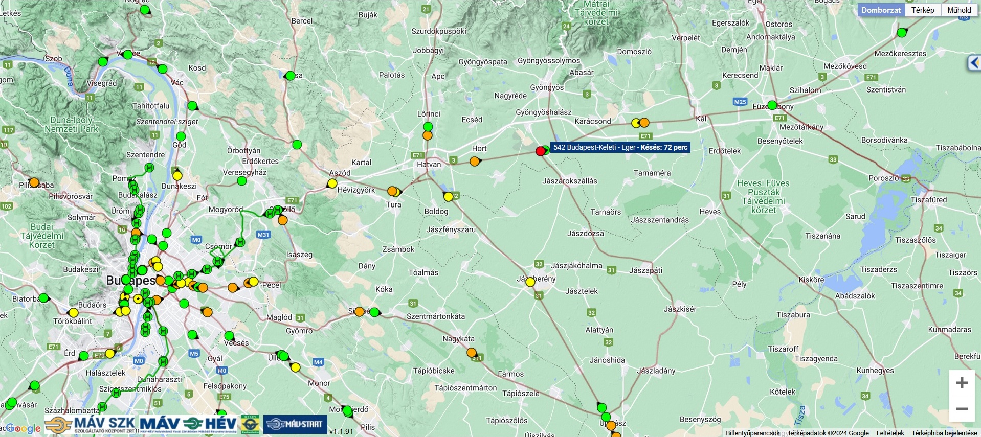 A siklás miatt jelentős késésekkel közlekednek a vonatok a 80-as és a 120-as vonalakon (kép forrása: MÁV-Start Vonatinfó)