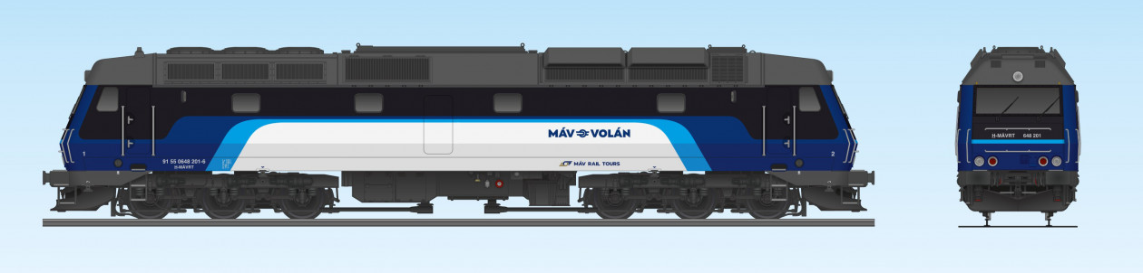 Új, a MÁV–Volán-csoport logójával ellátott matricát álmodtak meg a mozdonyokra (kép forrása: MÁV–Volán-csoport)