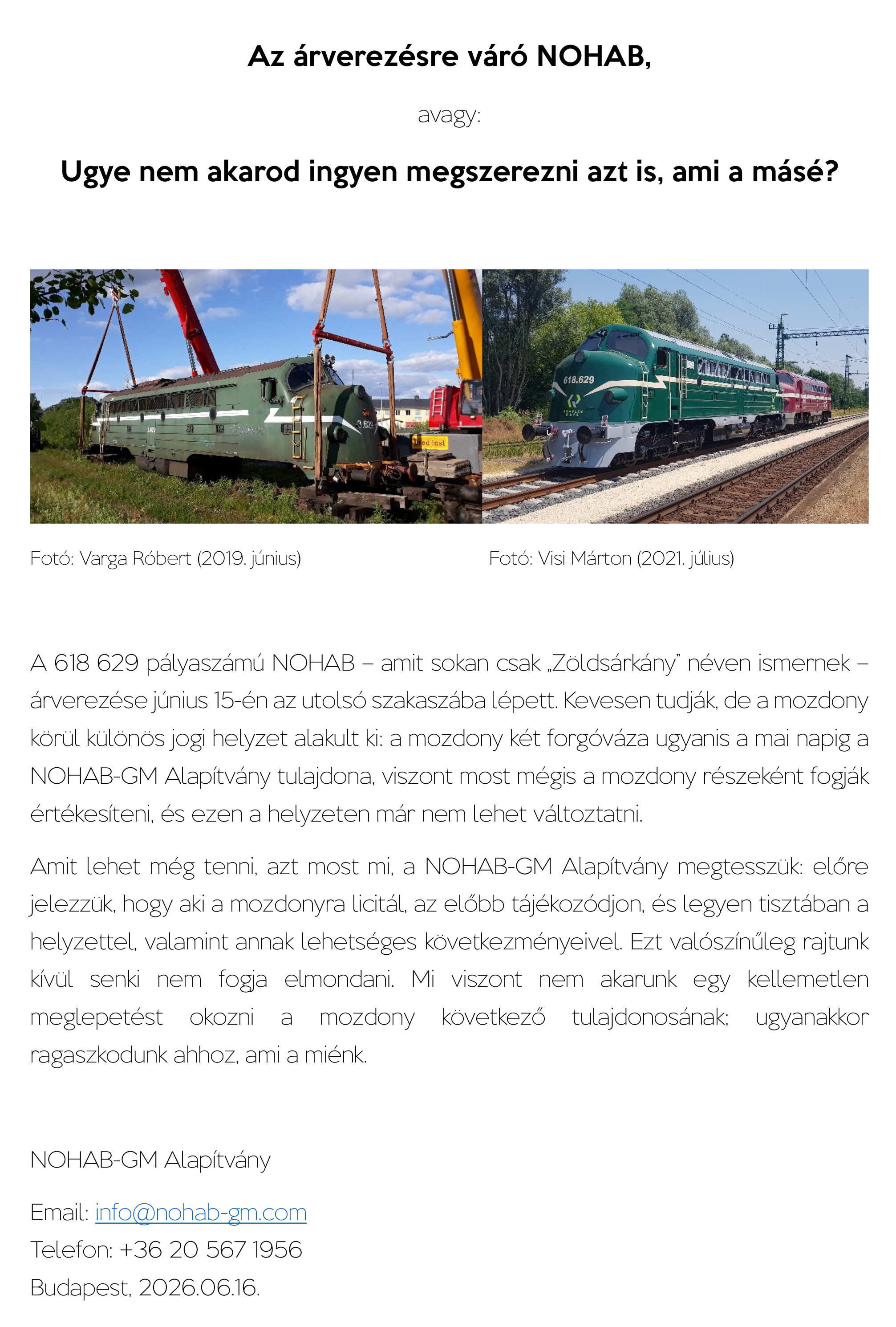 A Nohab-GM Alapítvány kérvénye (forrás: Nohab-GM Alapítvány)