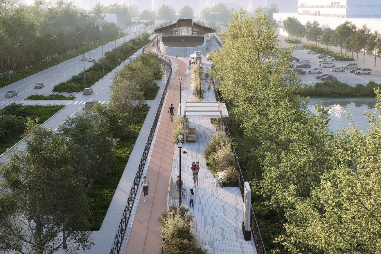 A pálya helyén megvalósuló park látványterve (kép forrása: Moszkvai Metró / Railway Gazette)