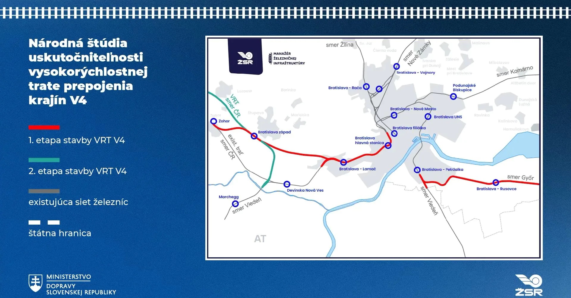Szlovákiában lényegében csak Pozsony környékét érintené a tervezett nagysebességű vonal (kép forrása: Szlovák Közlekedési Minisztérium / zdopravy.cz)
